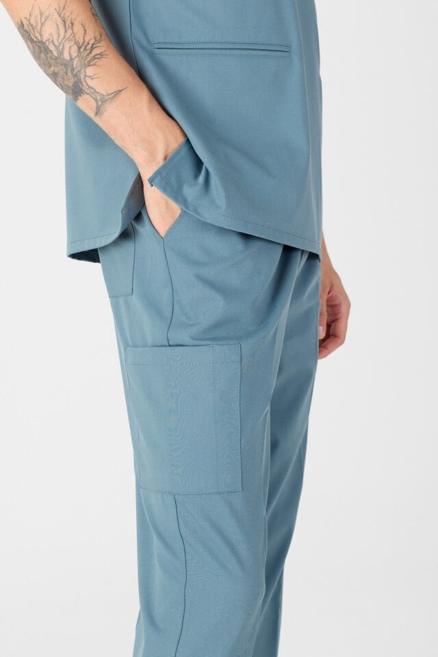 Likralı Antrasit Mavi Fermuar Detaylı Scrubs