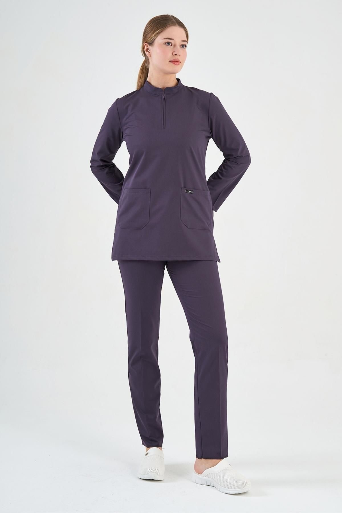 Likralı Mürdüm Eriği Tunik Boy Takım