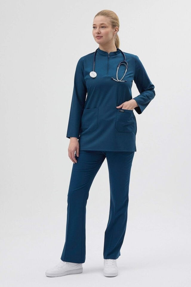 Petrol Mavisi Tunik Boy Çan Paça Scrubs