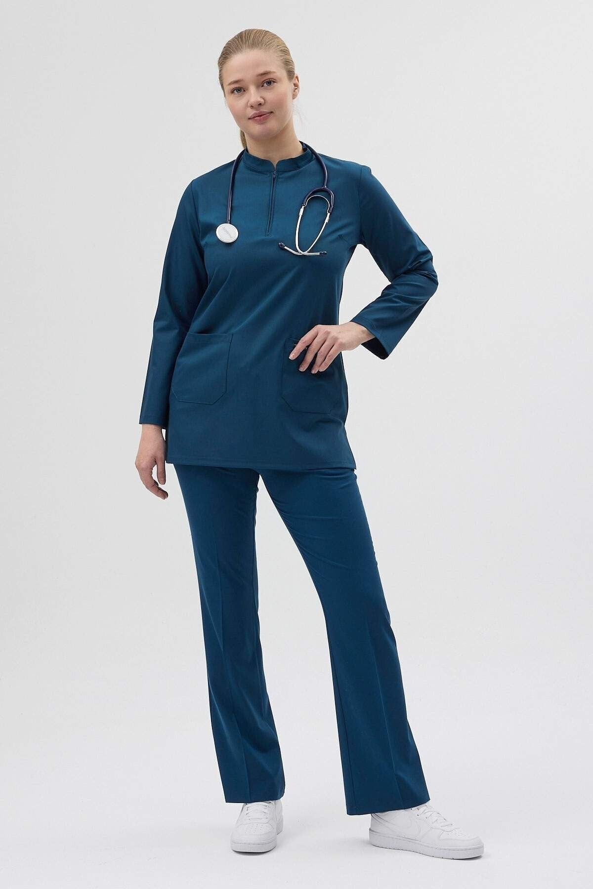 Petrol Mavisi Tunik Boy Çan Paça Scrubs