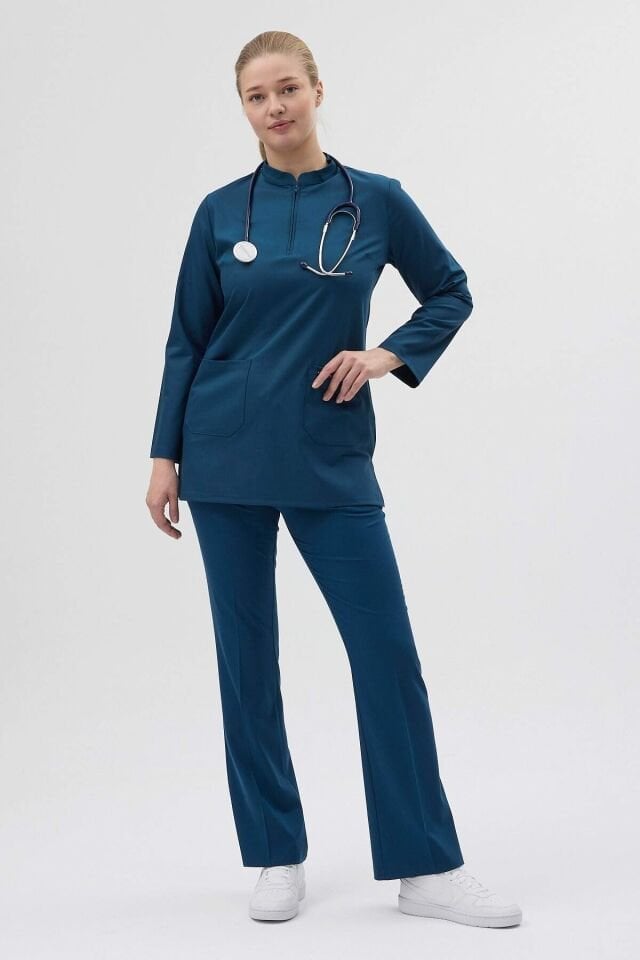 Petrol Mavisi Tunik Boy Çan Paça Scrubs