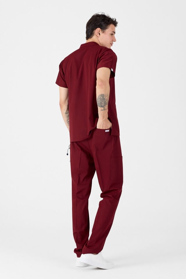 Likralı Bordo Fermuar Detaylı Scrubs Forma