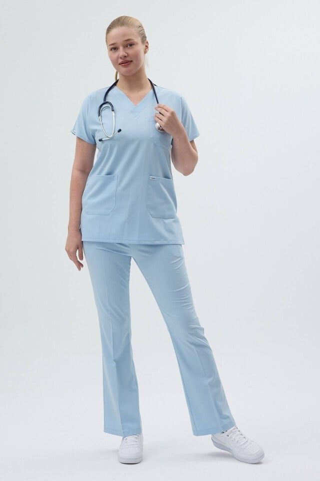 Bebe Mavisi Tunik Boy Kısa Kol Çan Paça Scrubs