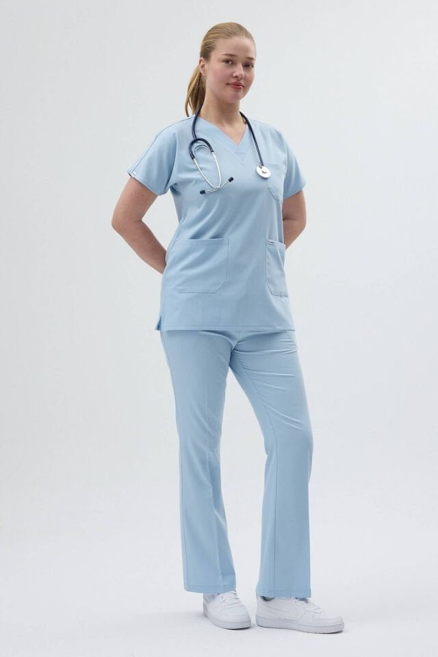 Bebe Mavisi Tunik Boy Kısa Kol Çan Paça Scrubs