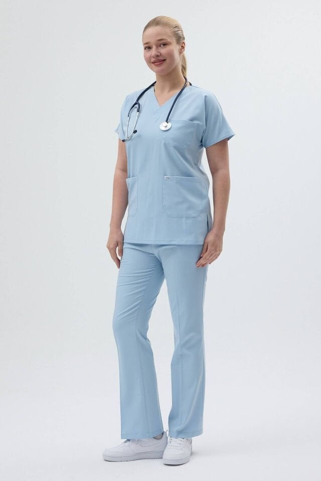 Bebe Mavisi Tunik Boy Kısa Kol Çan Paça Scrubs