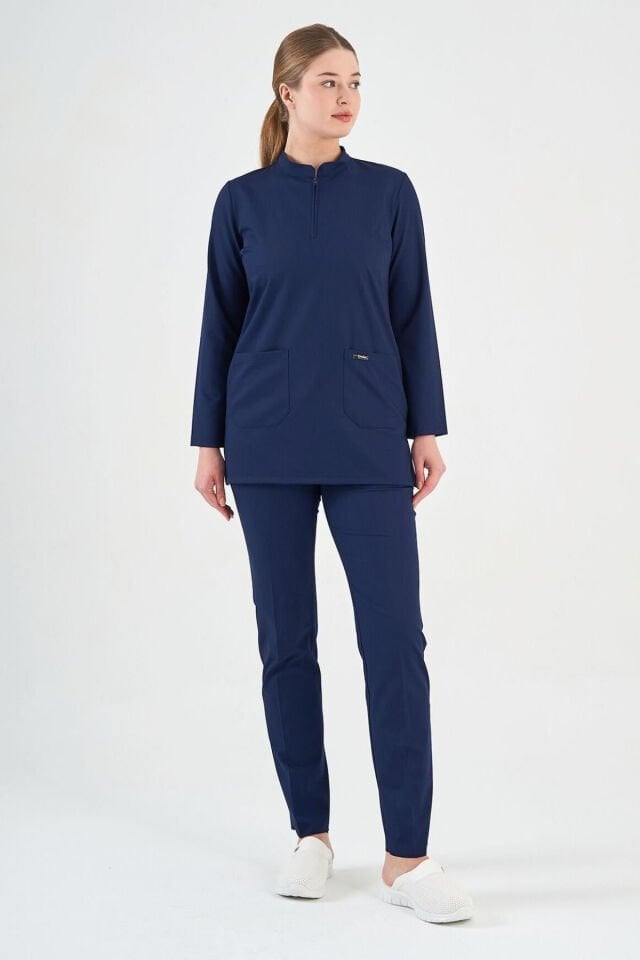 Navy Blue Lycra Tunic Set