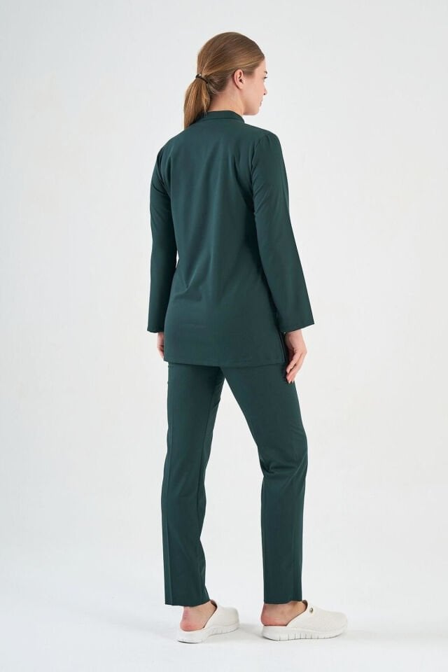 Likralı Zümrüt Yeşili Tunik Boy Takım