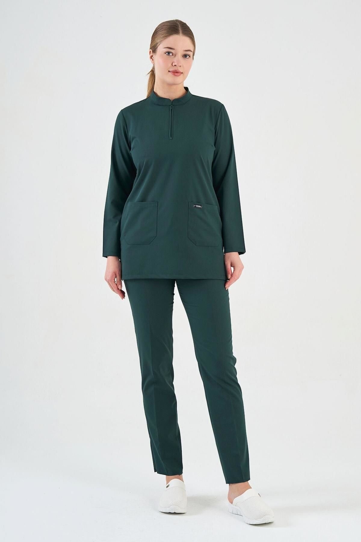 Likralı Zümrüt Yeşili Tunik Boy Takım