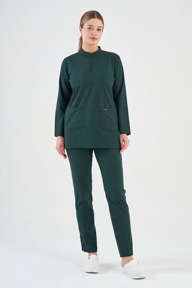 Likralı Zümrüt Yeşili Tunik Boy Takım