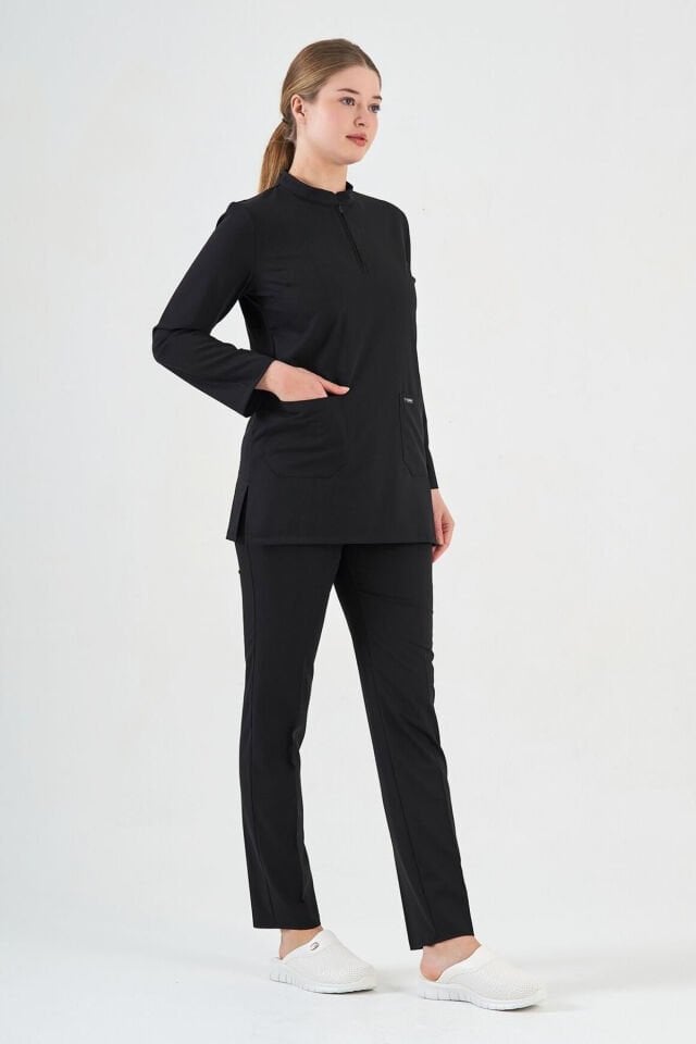 Likralı Siyah Tunik Boy Takım