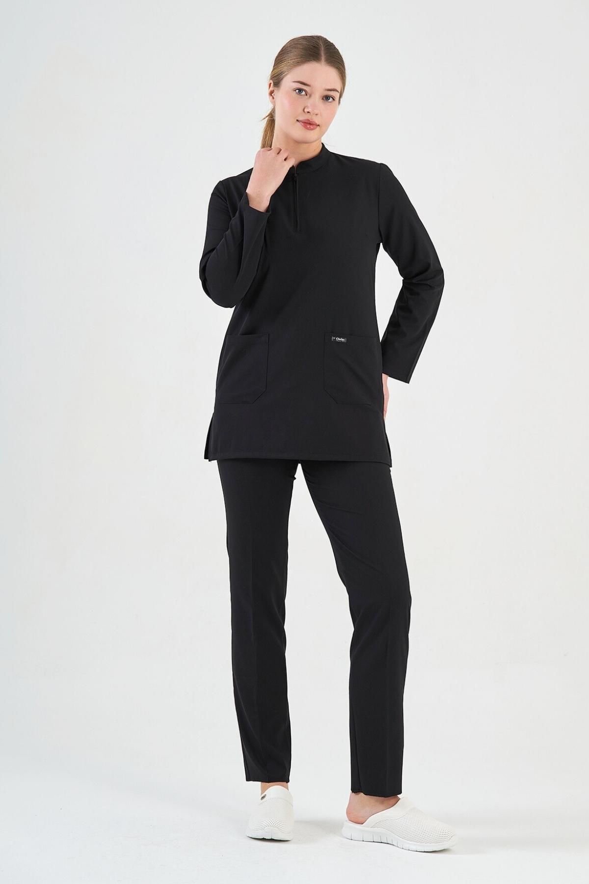 Likralı Siyah Tunik Boy Takım