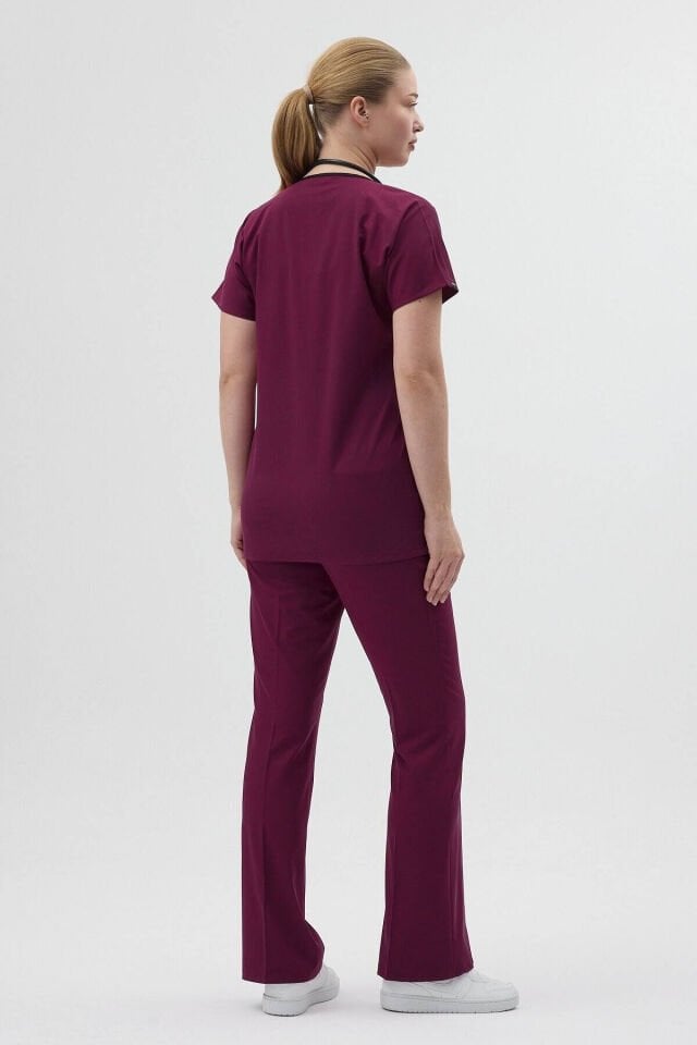 Vişne Tunik Boy Kısa Kol Çan Paça Scrubs