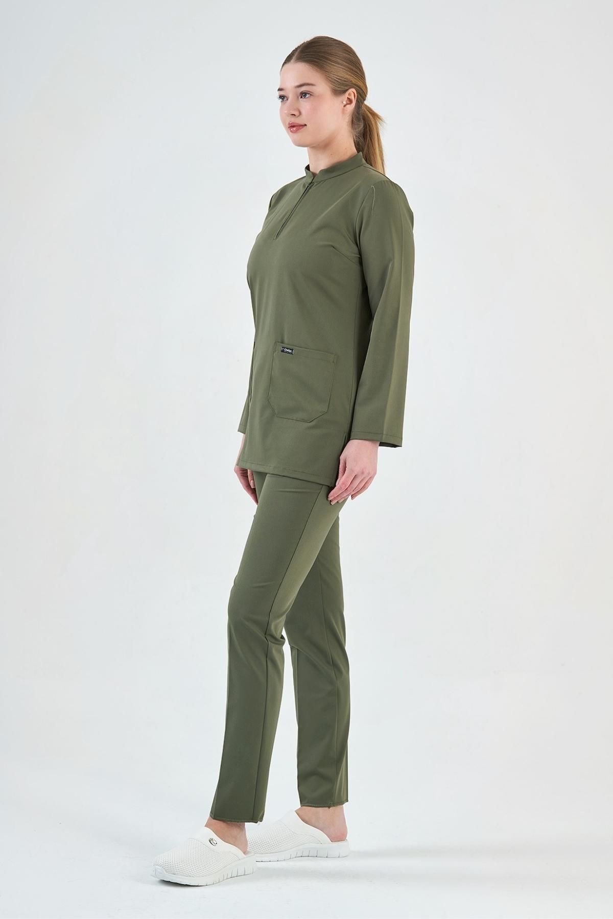 Likralı Asker Yeşili Tunik Boy Takım