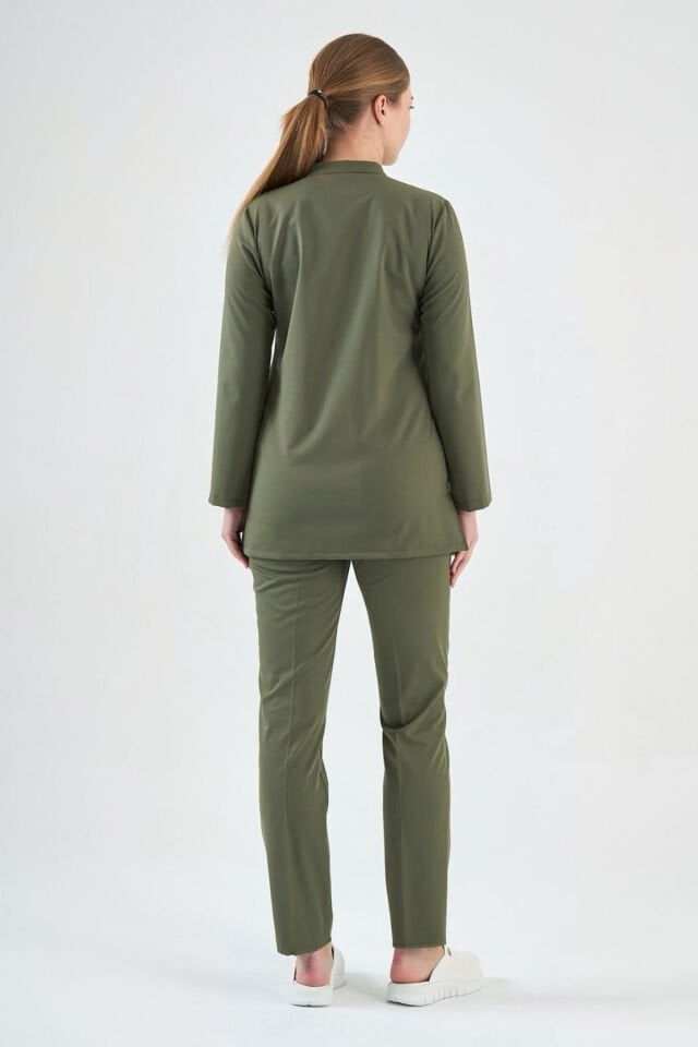 Likralı Asker Yeşili Tunik Boy Takım