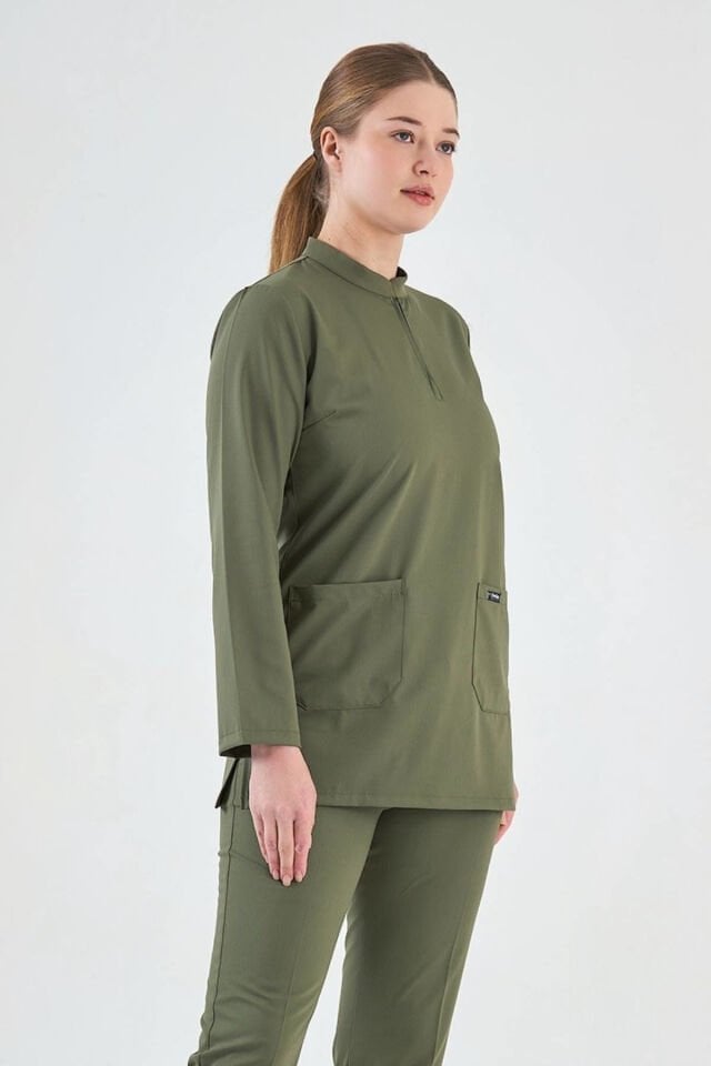 Likralı Asker Yeşili Tunik Boy Takım