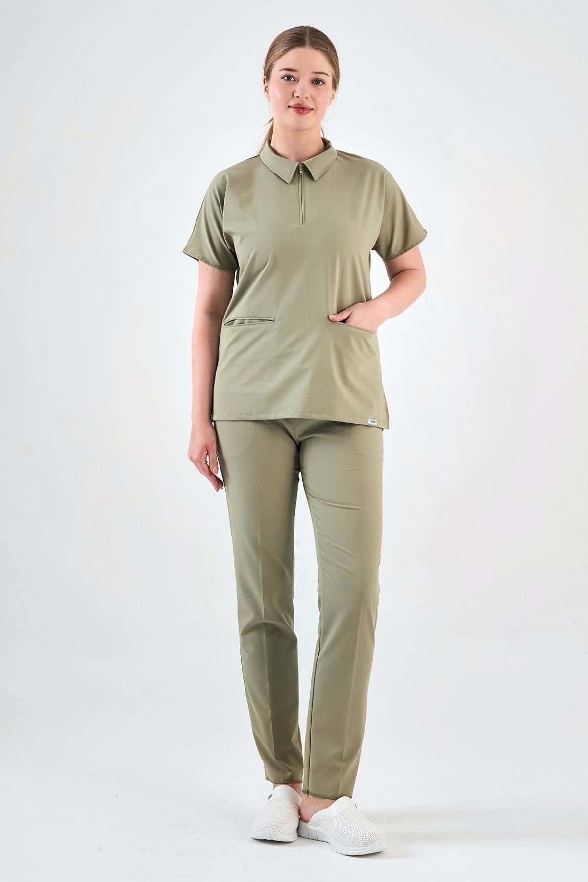 Likralı Çağla Yeşili Polo Yaka Takım