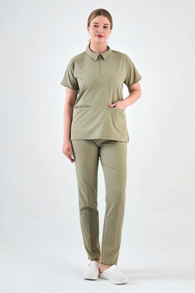 Likralı Çağla Yeşili Polo Yaka Takım