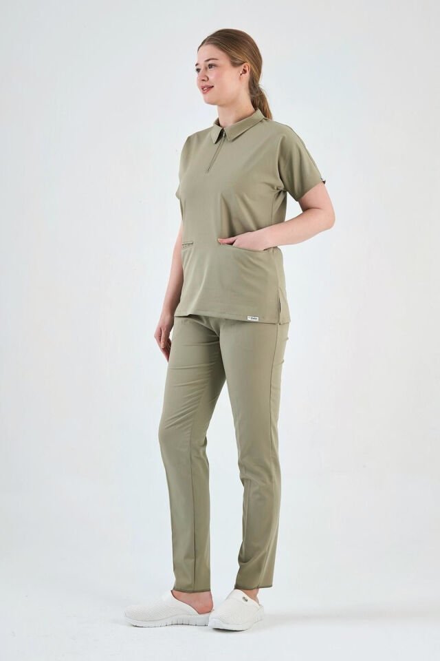 Likralı Çağla Yeşili Polo Yaka Takım