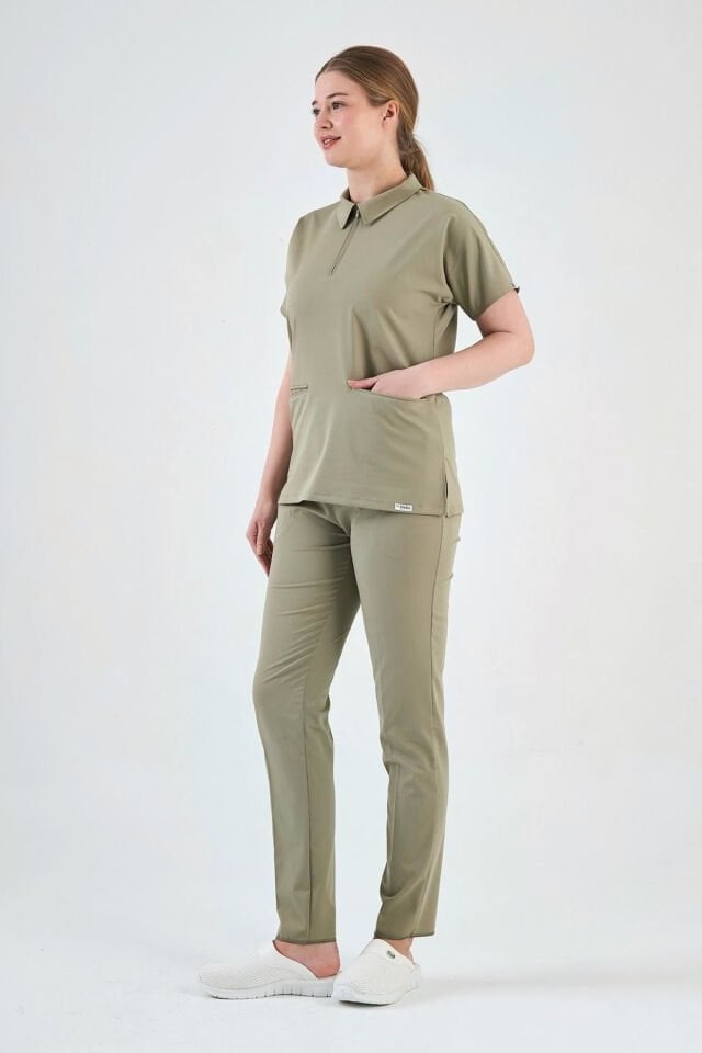 Likralı Çağla Yeşili Polo Yaka Takım