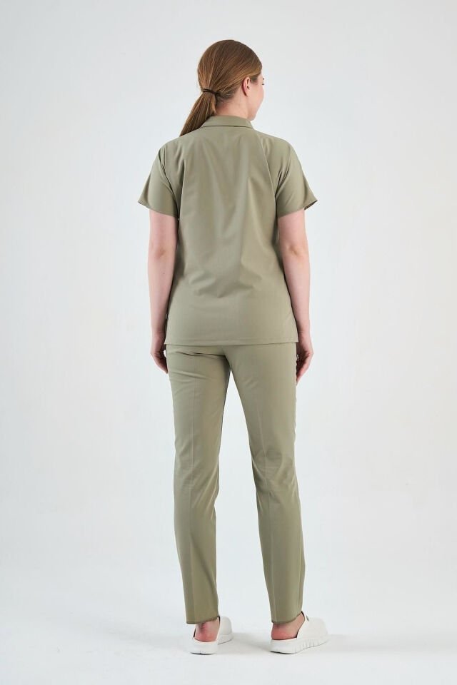 Likralı Çağla Yeşili Polo Yaka Takım