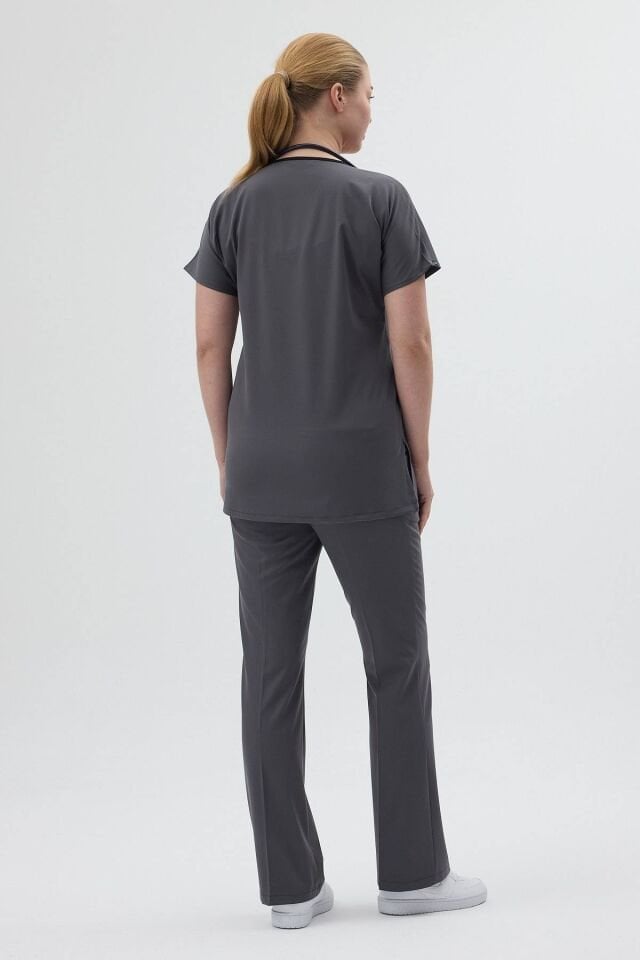 Füme Tunik Boy Kısa Kol Çan Paça Scrubs