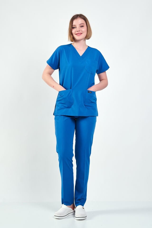 İndigo Mavisi Likralı Cerrahi Takım