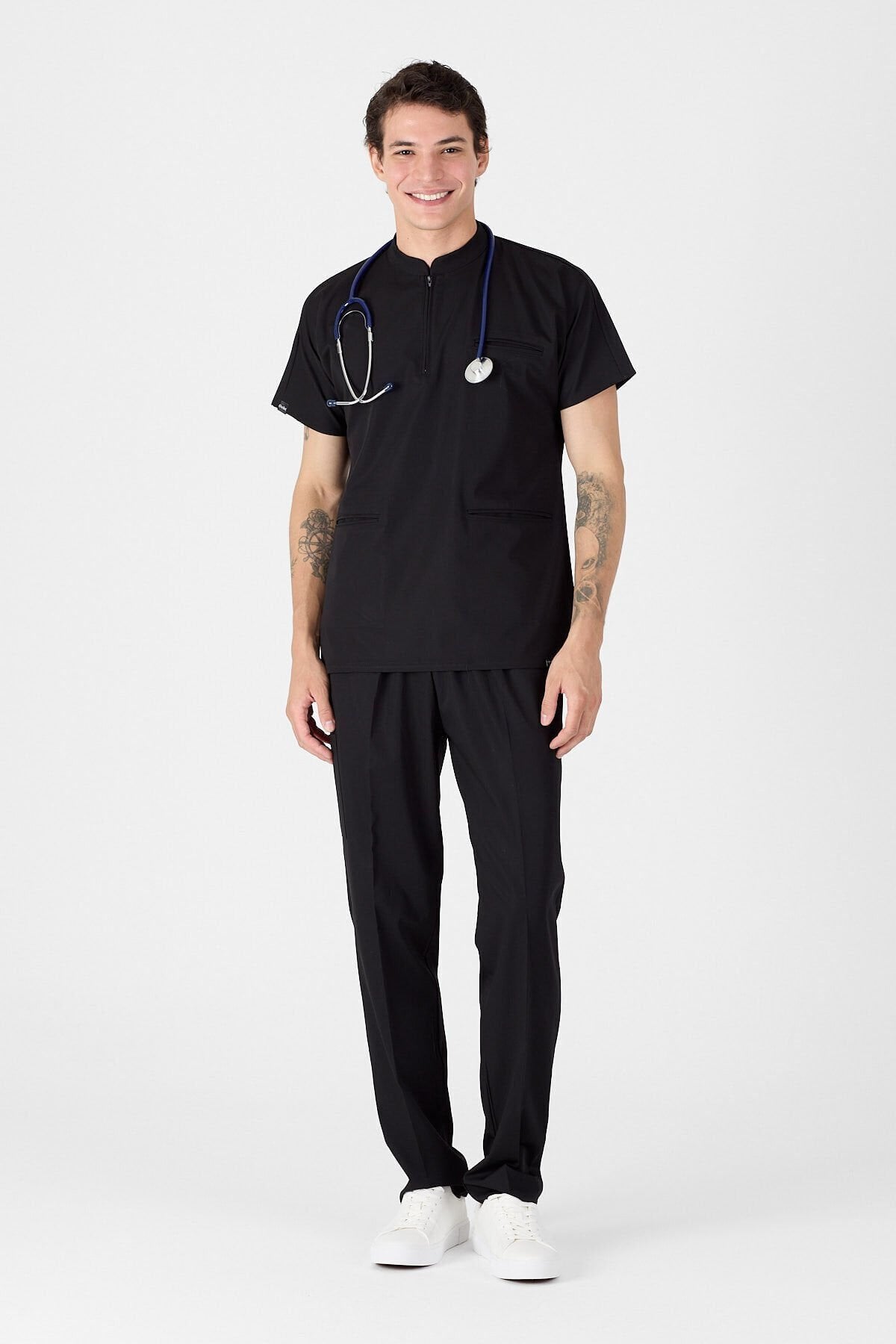 Lycra Black Mandarin Collar Scrubs Jersey