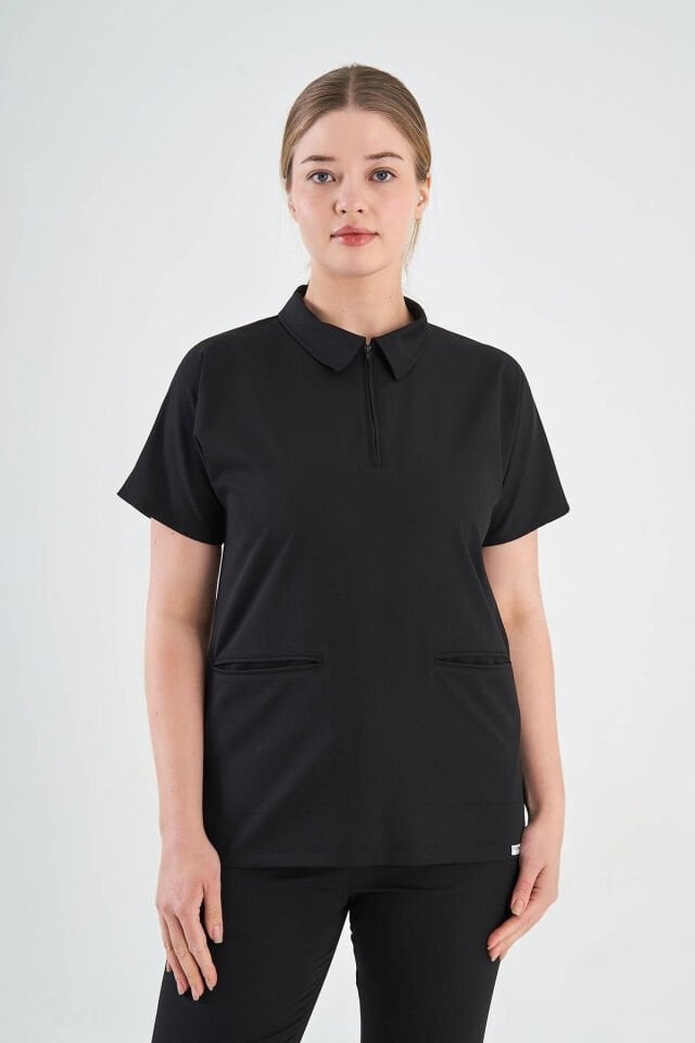 Black Lycra Polo Shirt Set