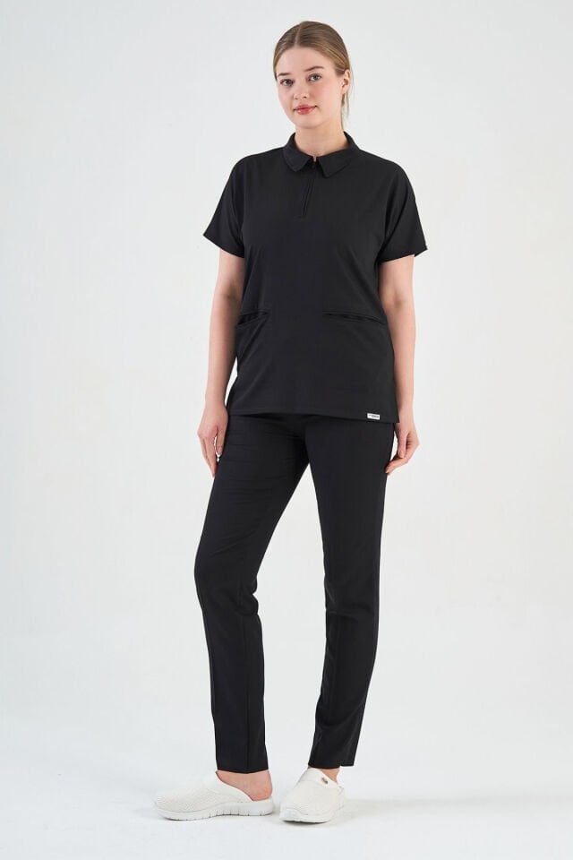 Likralı Siyah Polo Yaka Takım