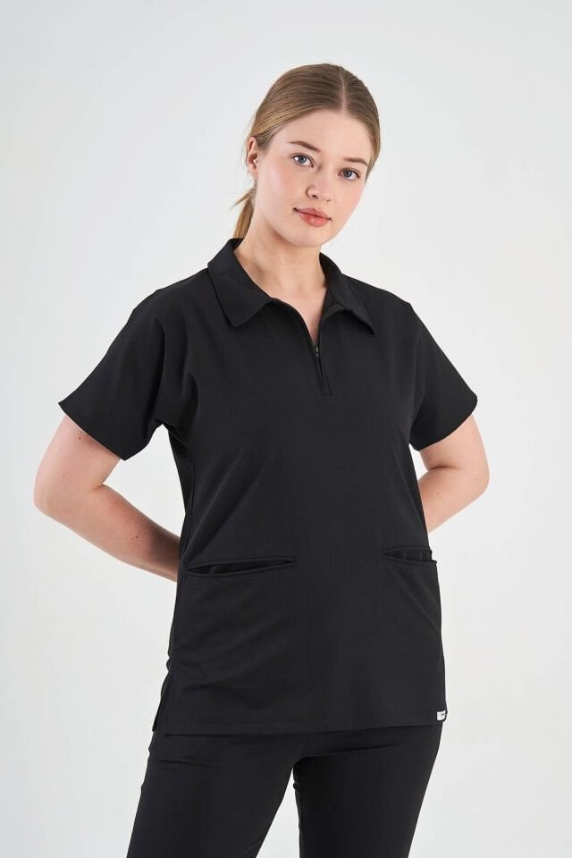 Likralı Siyah Polo Yaka Takım
