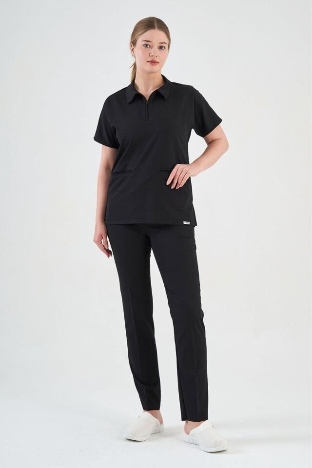 Black Lycra Polo Shirt Set