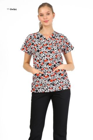 Minnie Mouse Desenli Puantiyeli Cerrahi Forma Üst