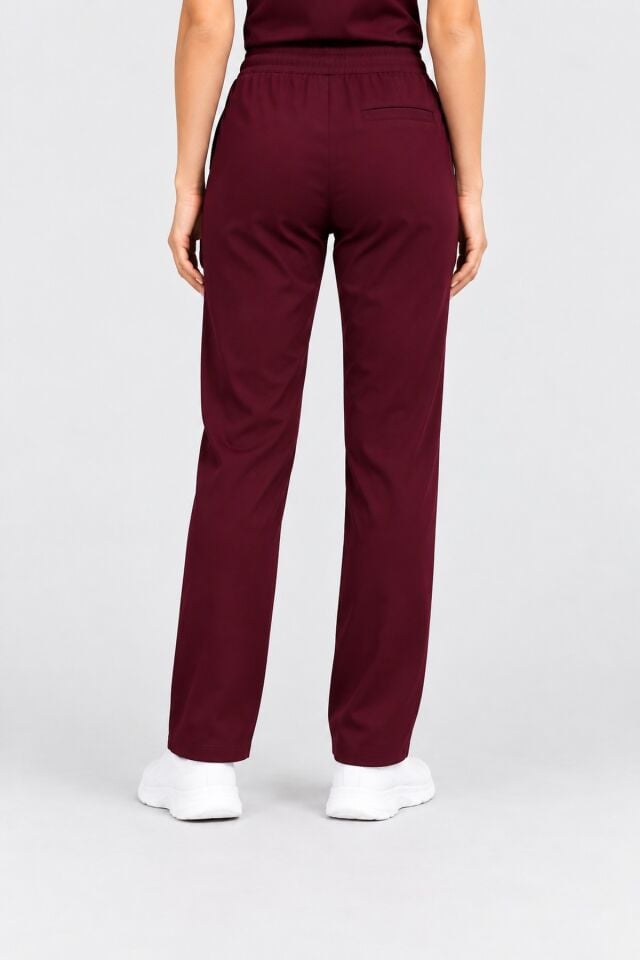 Likralı Bordo Boru Paça Scrubs Pantolon