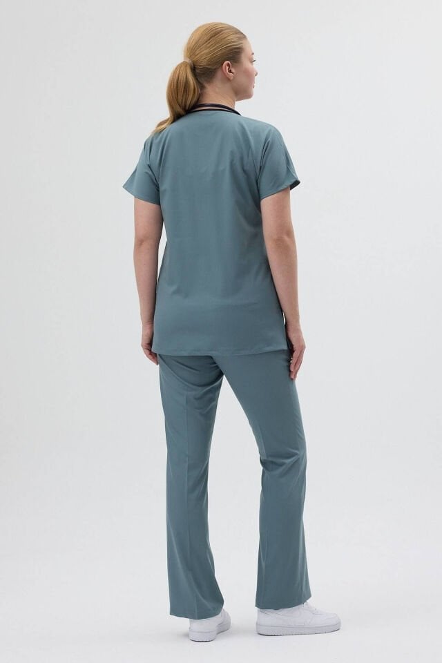 Antrasit Mavi Tunik Boy Kısa Kol Çan Paça Scrubs