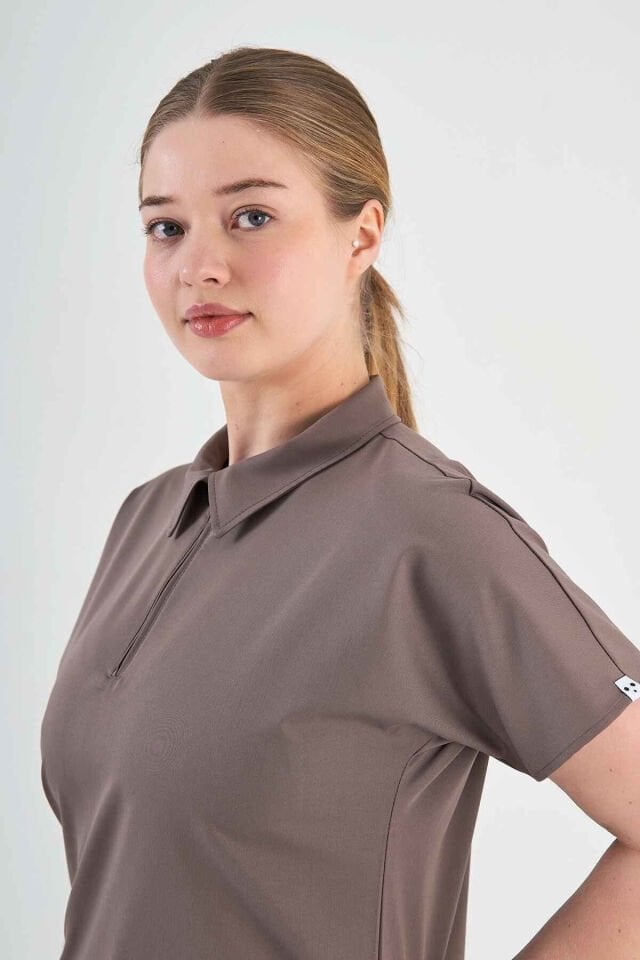 Likralı Koyu Vizon Polo Yaka Takım