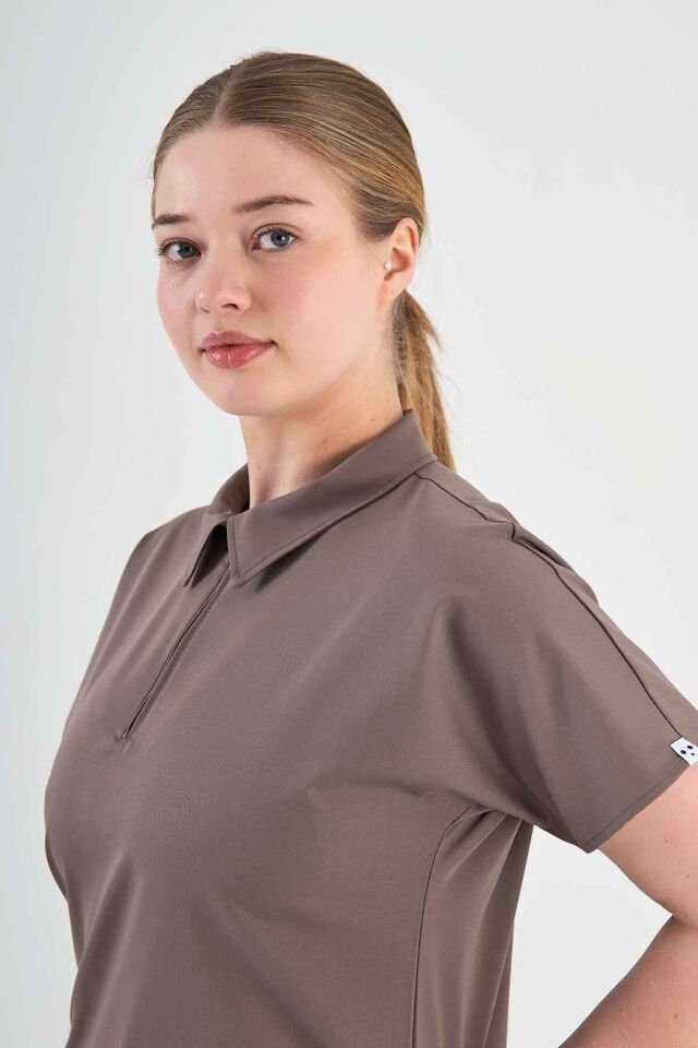 Likralı Koyu Vizon Polo Yaka Takım