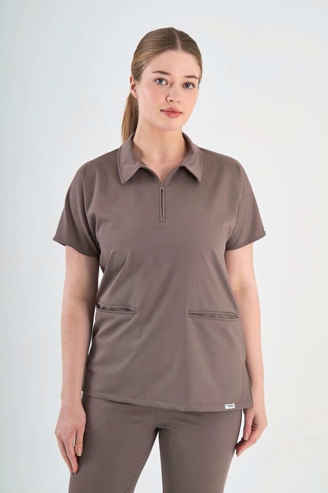 Likralı Koyu Vizon Polo Yaka Takım