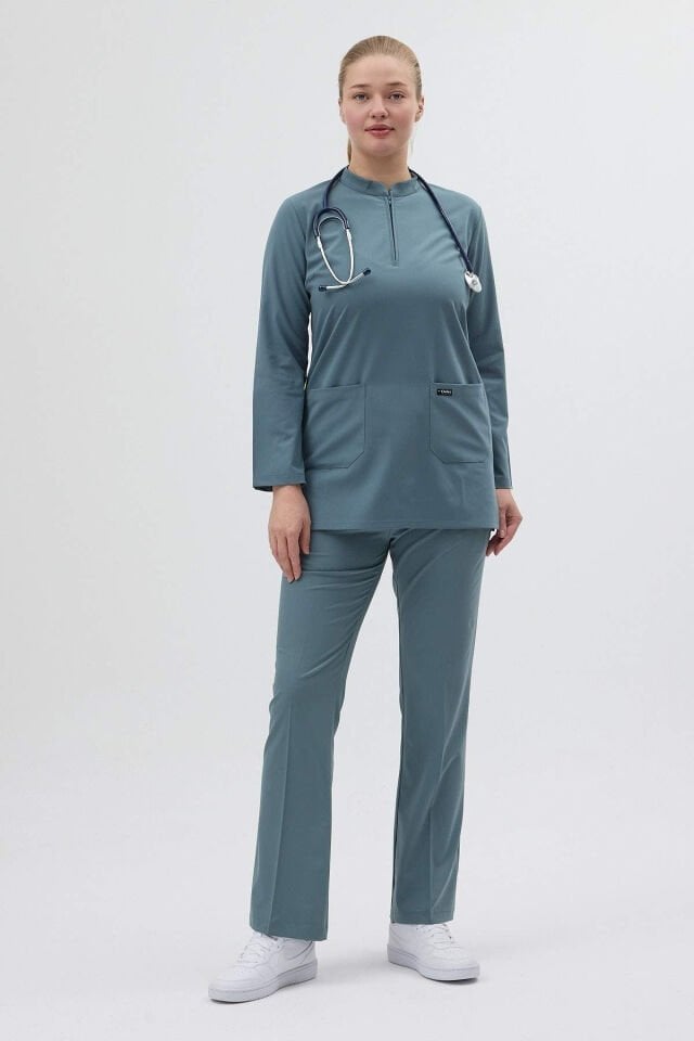 Anthracite Blue Tunic Length Bell Leg Scrubs