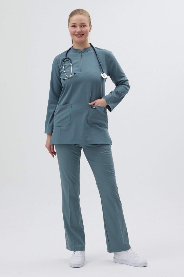 Antrasit Mavi Tunik Boy Çan Paça Scrubs