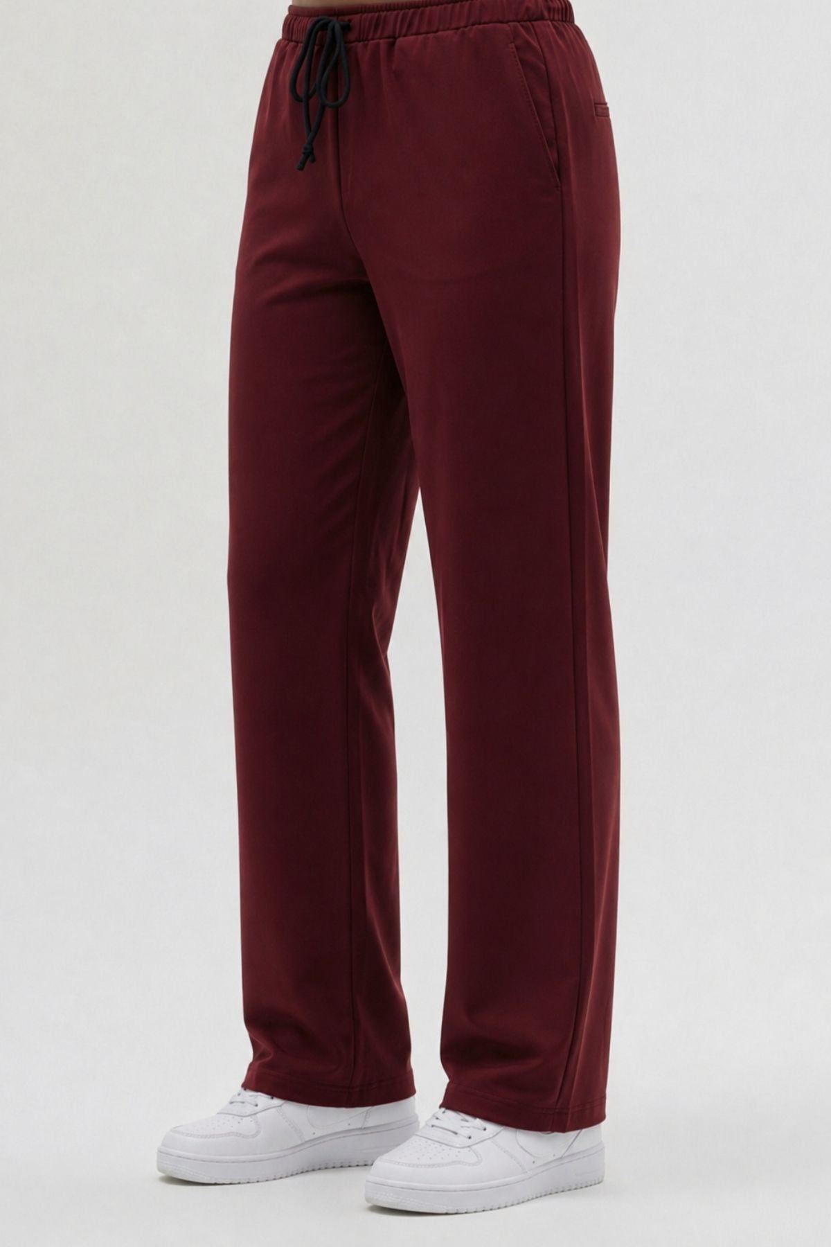 Likralı Bordo Bol Paça Scrubs Pantolon