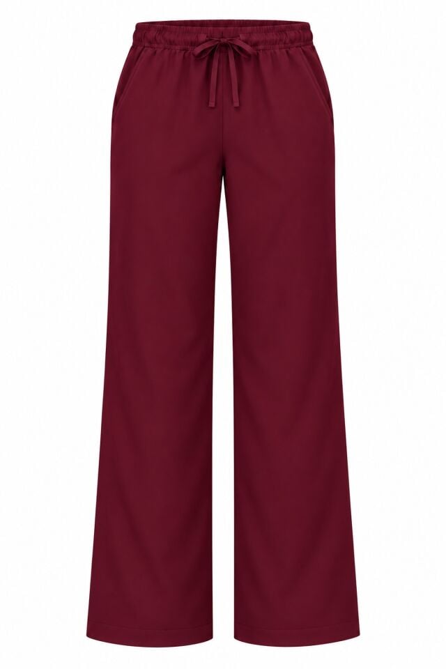 Likralı Bordo Bol Paça Scrubs Pantolon
