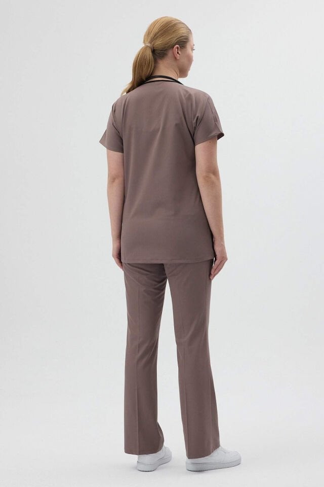 Koyu Vizon Tunik Boy Kısa Kol Çan Paça Scrubs