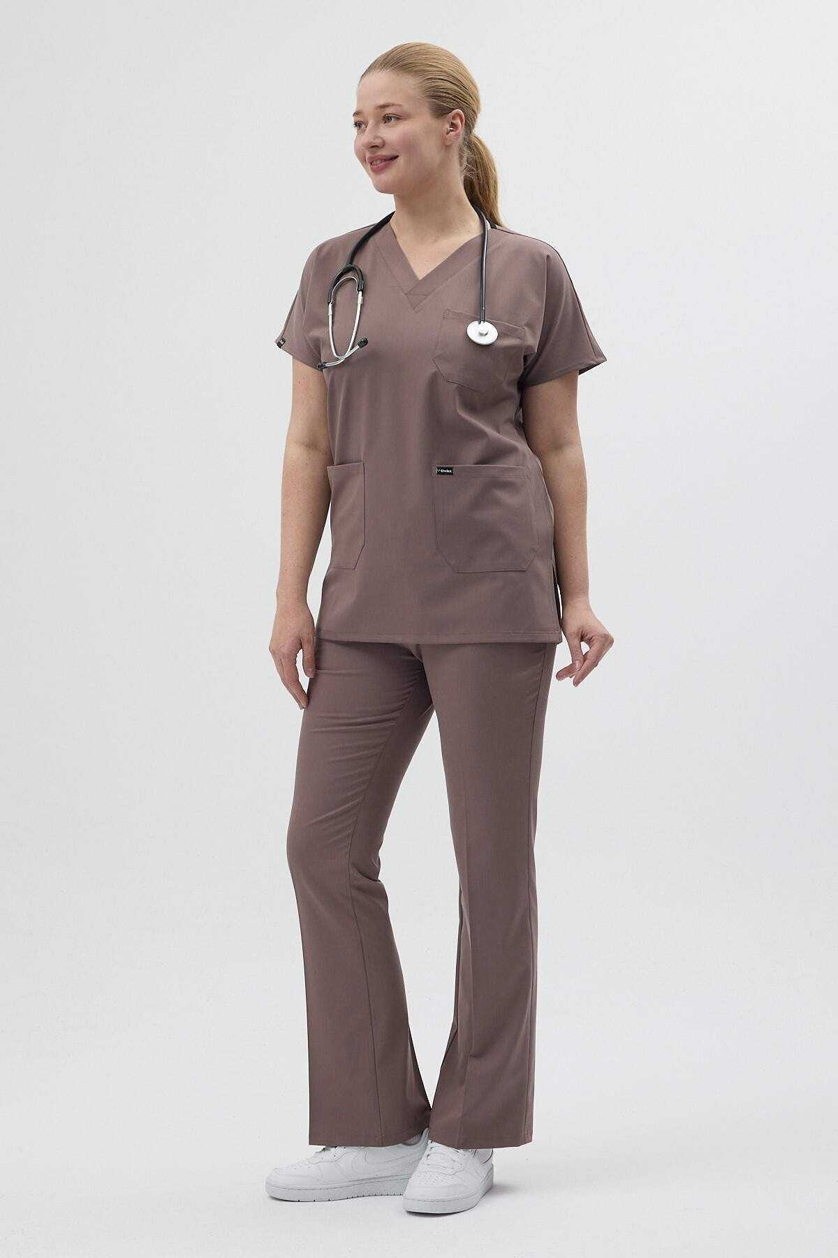 Koyu Vizon Tunik Boy Kısa Kol Çan Paça Scrubs