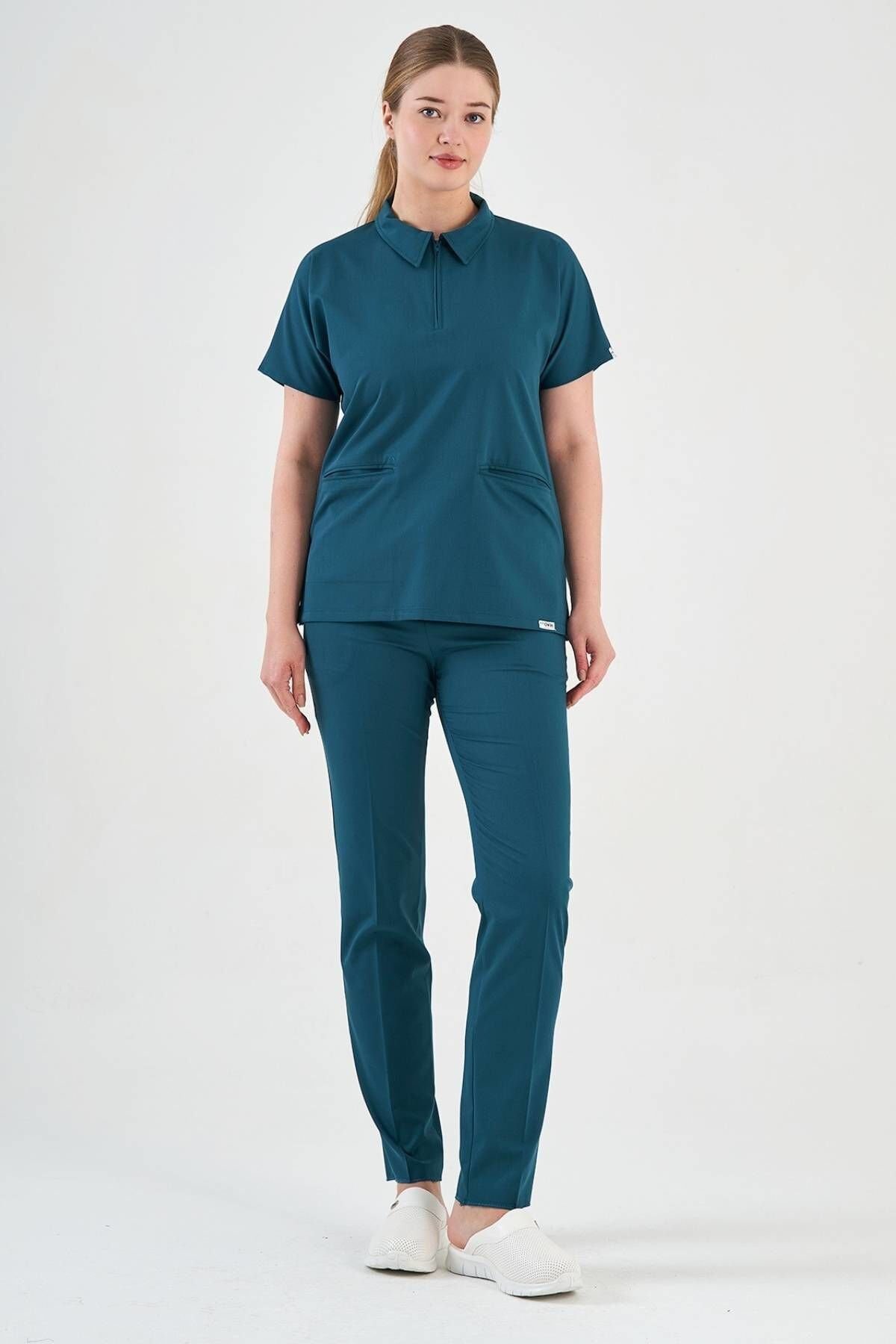 Likralı Koyu Petrol Yeşili Polo Yaka Takım