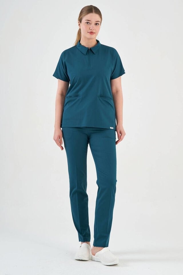 Likralı Koyu Petrol Yeşili Polo Yaka Takım