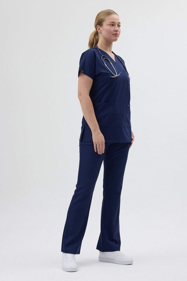 Lacivert Tunik Boy Kısa Kol Çan Paça Scrubs