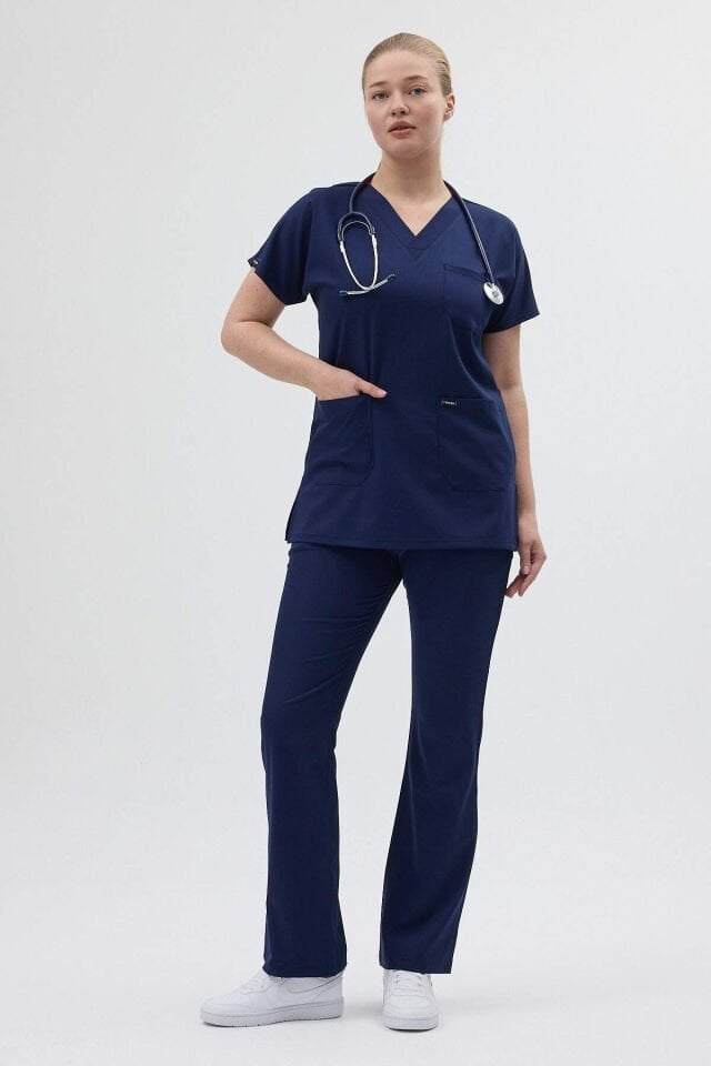 Lacivert Tunik Boy Kısa Kol Çan Paça Scrubs