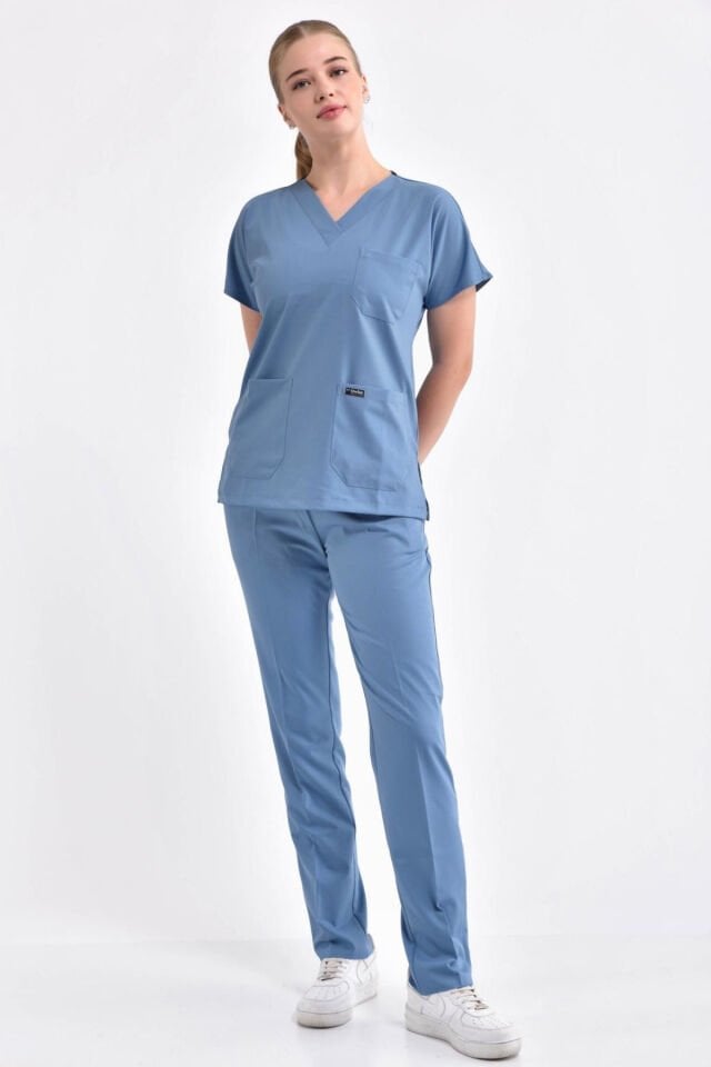 Likralı Açık Mavi Cerrahi Takım