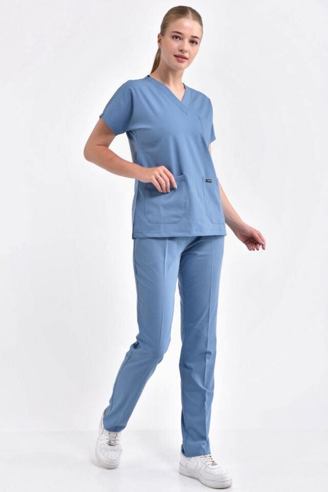 Likralı Açık Mavi Cerrahi Takım