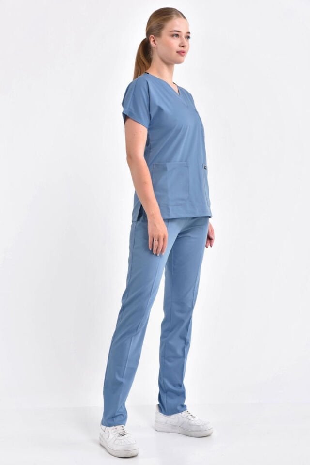 Likralı Açık Mavi Cerrahi Takım